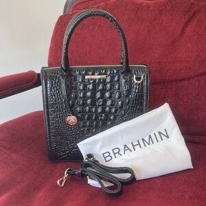 Brahmin Glossy Black Croc Satchel